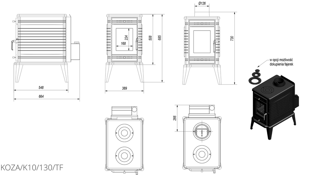 Чавунна піч Kratki KOZA K10 &Oslash; 130 TURBOFAN