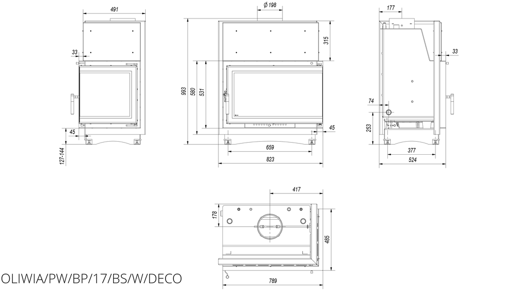 Камінна топка Kratki OLIWIA PW 17 права BS DECO