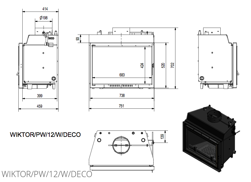 Камінна топка Kratki WIKTOR PW 12 DECO
