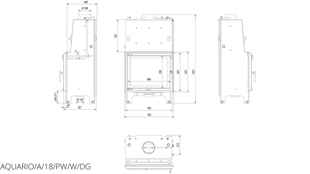 Каминная топка Kratki AQUARIO A18 PW GLASS