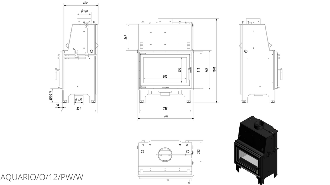 Камінна топка Kratki AQUARIO O12 PW