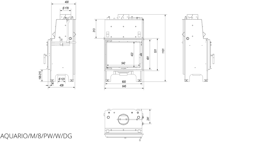 Каминная топка Kratki AQUARIO M8 PW GLASS