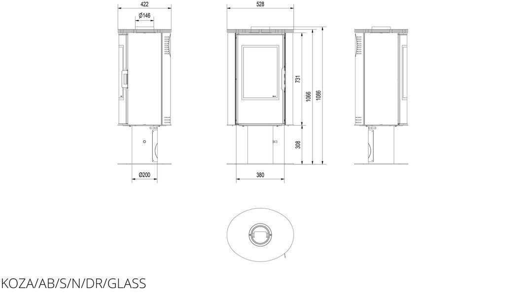 Стальна піч Kratki KOZA AB S/N/DR GLASS