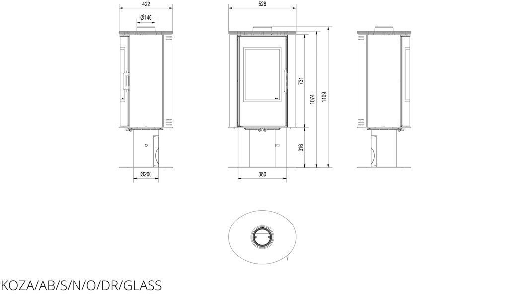 Стальна піч Kratki KOZA AB S/N/O/DR GLASS